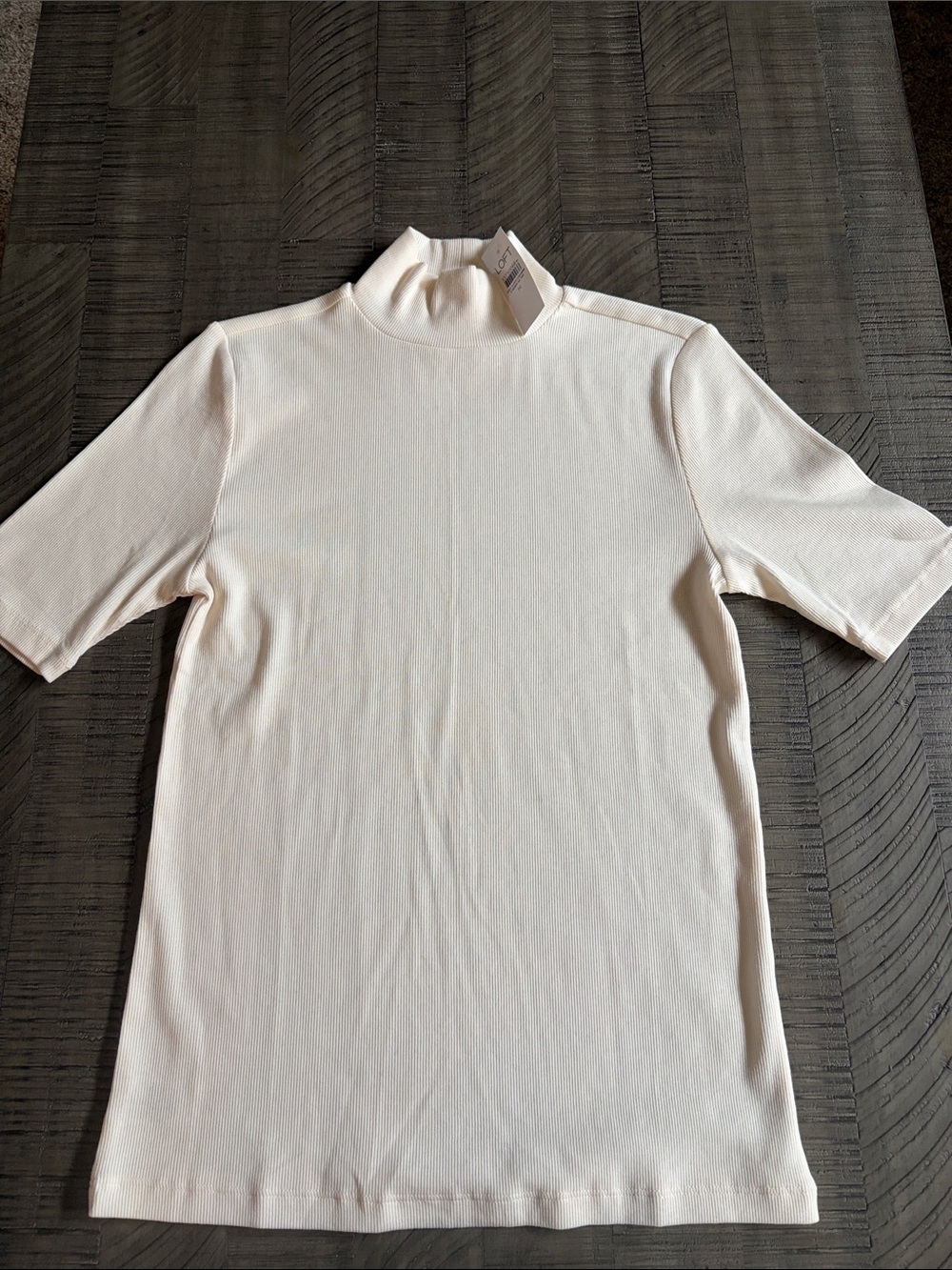 LOFT Cream Short Sleeve Mock Neck Top